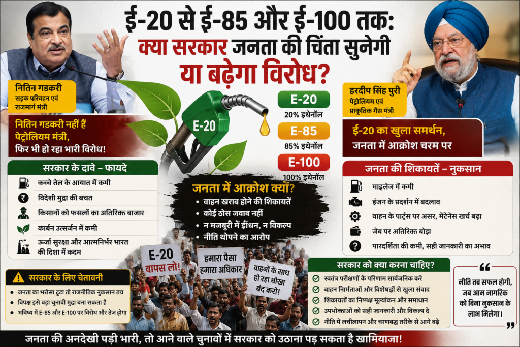 ई-20 से ई-85 और ई-100 तक: क्या सरकार जनता की चिंता सुनेगी या बढ़ेगा विरोध? ई-20